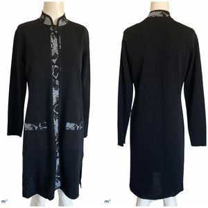 Exclusively Misook Black/Snake Ribbed Knit Knee Length Cardigan Sz XS